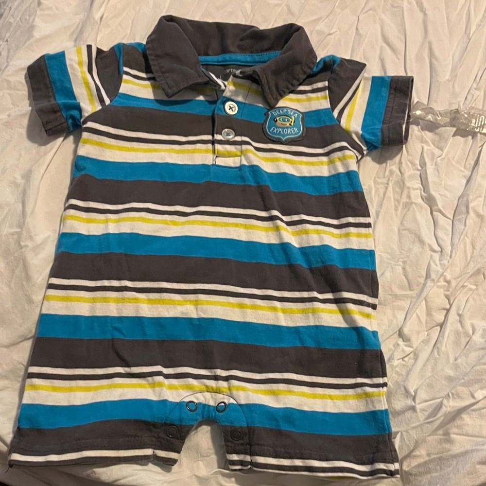 Carter's Blue and Yellow Striped Baby Romper